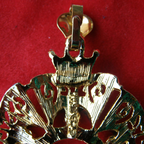 Vintage Art Deco CENTRAL Pendant w/Gemstones Gold - Picture 5 of 8